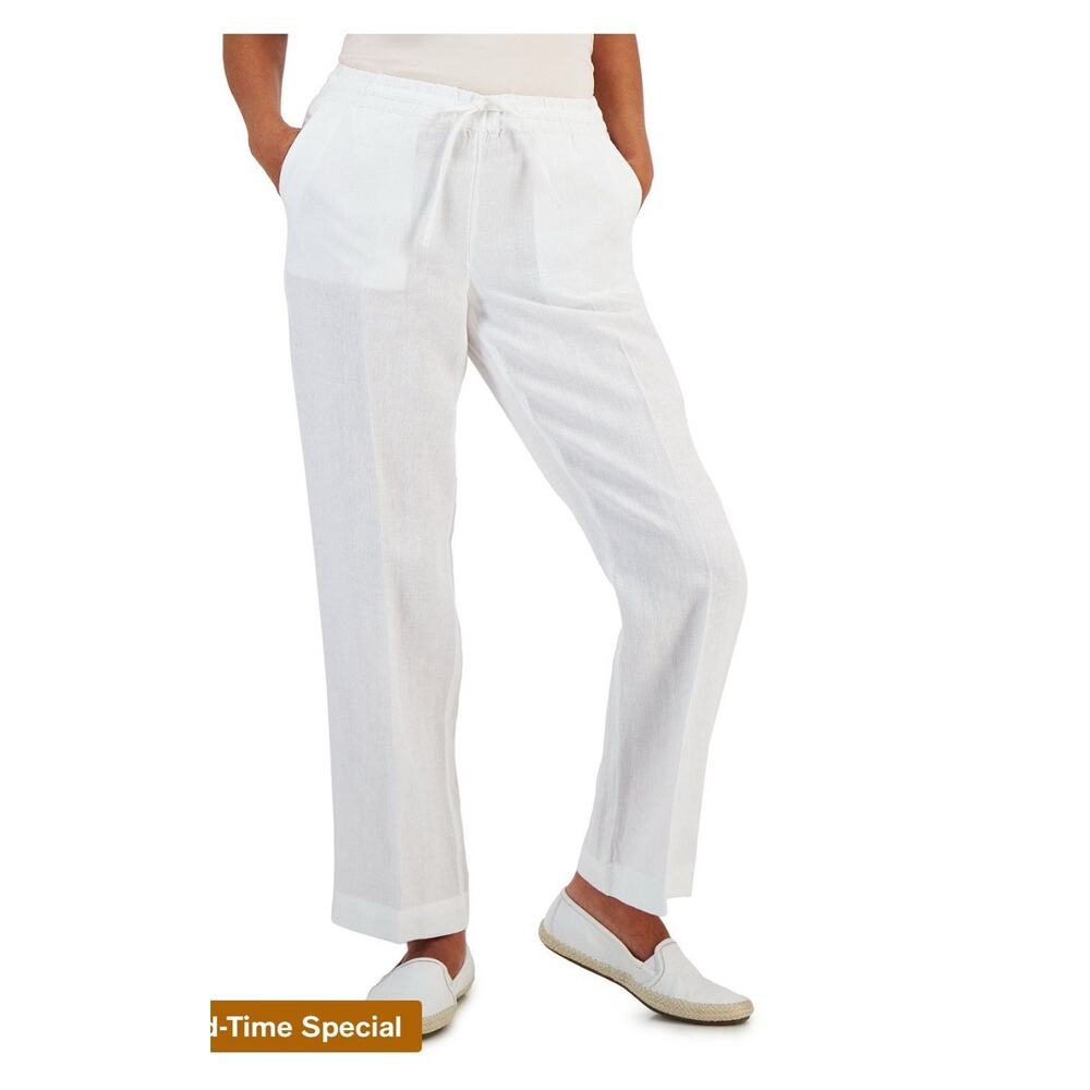 Charter Club Women's 100% Linen Drawstring Pants Wide Leg Size 8 2820